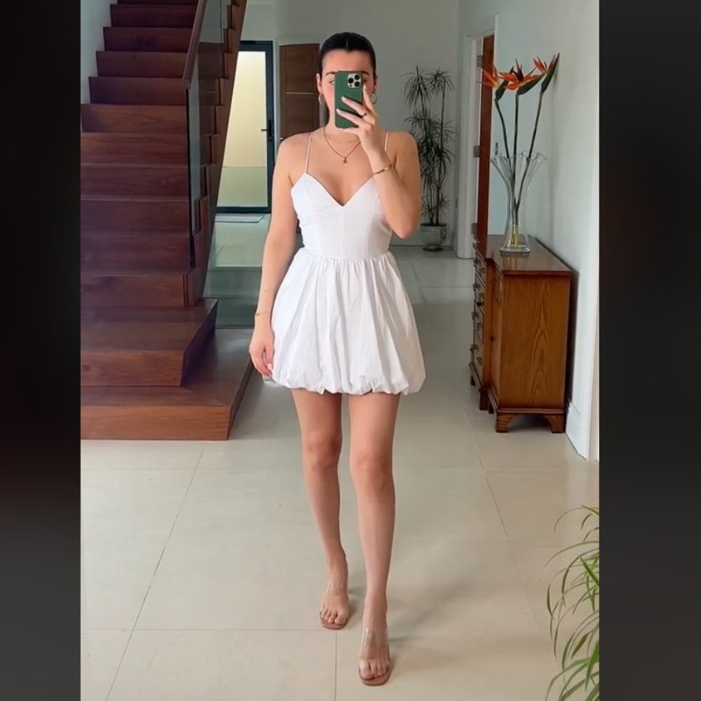 ZARA WHITE BONING CORSET BUBBLE HEM POPLIN ROMPER DRESSS $69.90_3